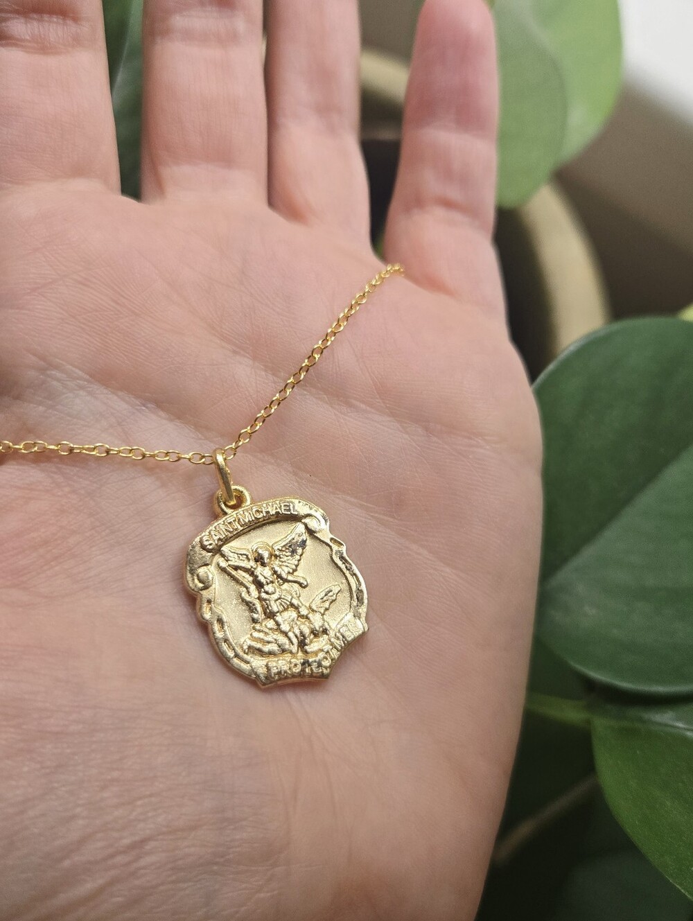 Vintage St. Michael Protection Medal Necklace – Gold-Tone Archangel Jewelry